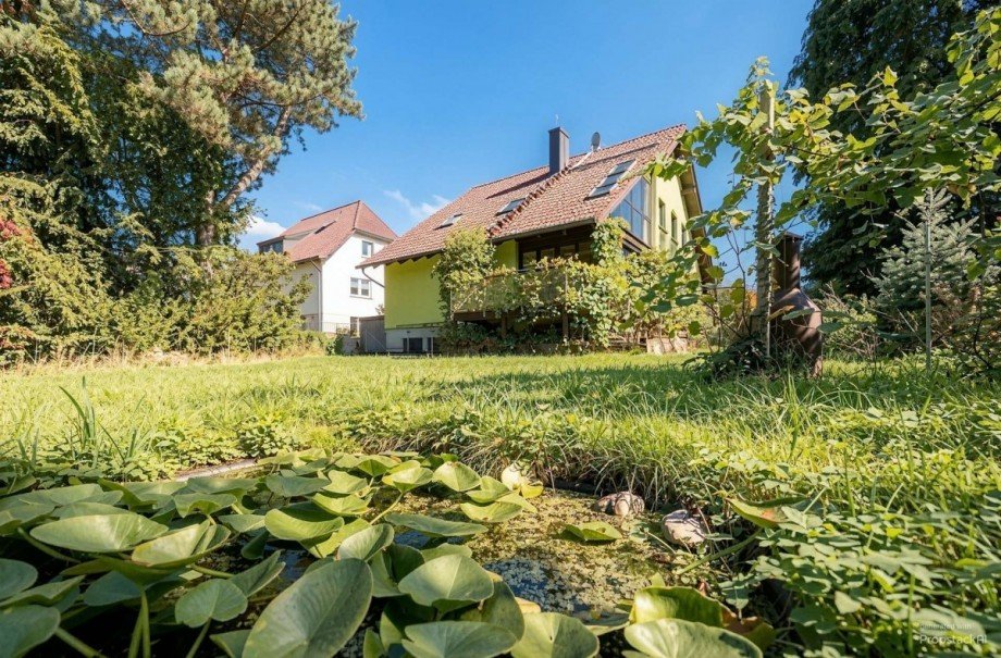 Gartenteich mit Blick zum Haus Einfamilienhaus Mitwitz