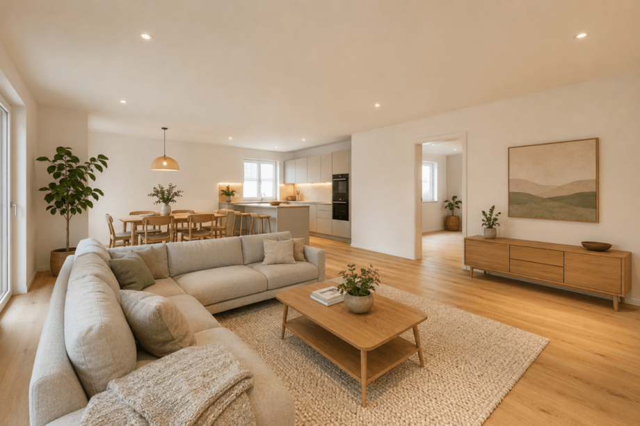 Wohnzimmer, visualisiert Doppelhaush�lfte Frankenblick