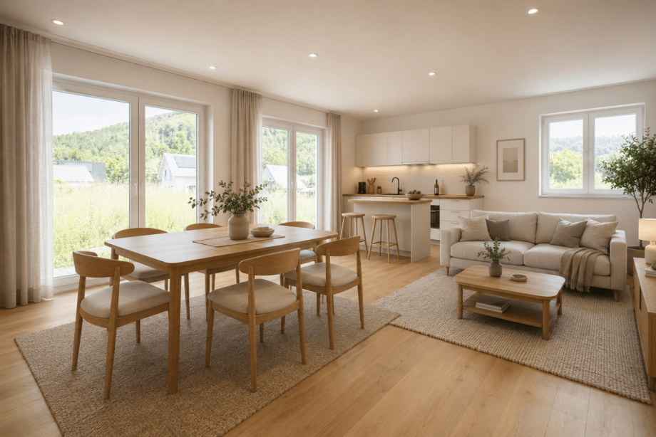 Wohnzimmer, visualisiert Doppelhaush�lfte Frankenblick
